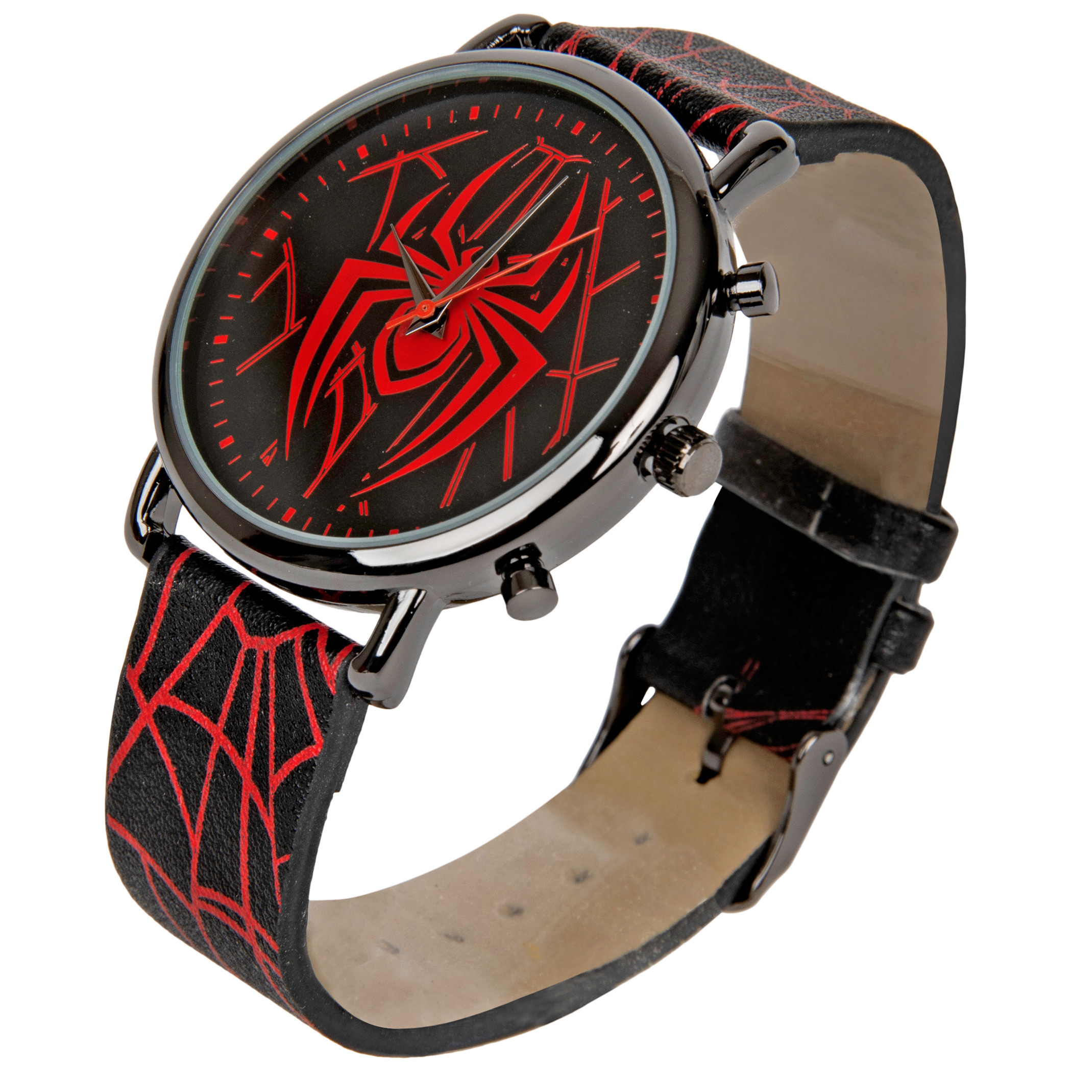 Spider-Man Symbol and Webbing Watch with Faux Leather Strap